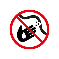 Do not touch damaged electrical wires with wet hands. Vector black and white linear ban illustration.