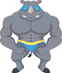 Poster - muscle rhino cartoon on white background