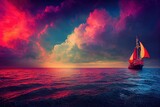 ship at colorful sea with clouds