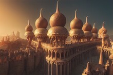 Sprawling Fantasy Citadel Palace With Bulbous Architecture, Balconies, Arches, Grand Windows And Domes