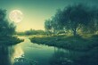 the whipporwill and the hoot owl saying good night as the river runs by , moonlight in the willow tree