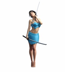 Wall Mural - warrior woman, isolated on white background, 3D illustration, cg render