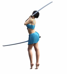 Wall Mural - warrior woman, isolated on white background, 3D illustration, cg render