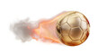 golden soccer football ball, symbolic fire and flames as fast speed 3d-illustration