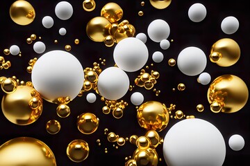 White and gold bubbles on a black background