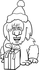 Wall Mural - comic shaggy dog with Christmas gift coloring page