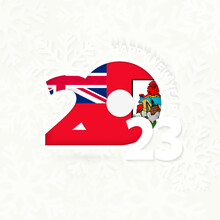 New Year 2023 For Bermuda On Snowflake Background.