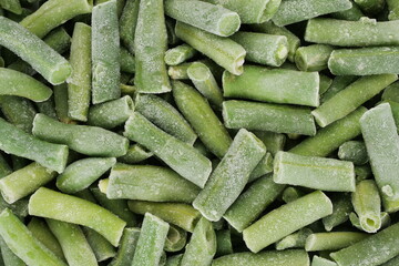 Wall Mural - Frozen Green beans top view. Healthy vegan food concept
