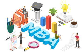 3D Isometric Flat  Conceptual Illustration of MBA - Master Of Business Administration