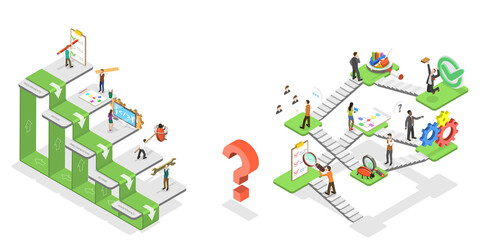 Wall Mural - 3d isometric flat conceptual illustration of agile vs waterfall methodologies