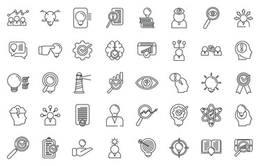 Sticker - Insight icons set outline vector. Problem generation. Brainstorm mind