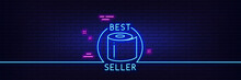 Neon Light Glow Effect. Toilet Paper Tissue Roll Line Icon. Best Seller Sign. Coronavirus Shopping Panic Symbol. 3d Line Neon Glow Icon. Brick Wall Banner. Toilet Paper Outline. Vector