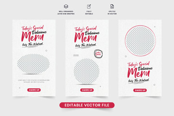 Wall Mural - Special latin american food menu template collection on white backgrounds. Culinary business promotional web banner design with red text effect. Food menu social media story set vector for marketing.