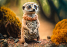 Cute Funny Tiny Meerkat In A Forest