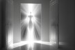 Shining specular light through translucent fog. Ghost in the doorway. Walk into the light.