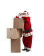 © alphaspirit - Pensive  santa claus thinks about the delivery of christmas boxes