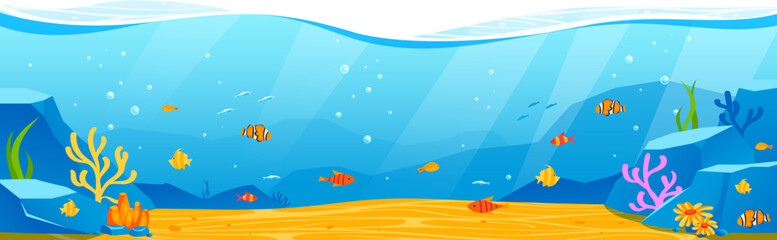 Fish at marine nature, cartoon ocean sea design isolated on white, vector illustration. Undersea life in tropical water, wildlife at natural reef.