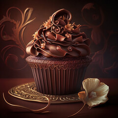 Wall Mural - chocolate cupcake with cherry