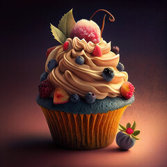 Wall Mural - cupcake with cherry