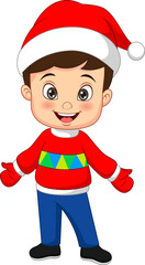 Wall Mural - Cartoon little boy wearing santa costume