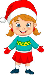 Wall Mural - Cartoon little girl wearing santa costume