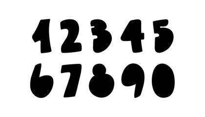A set of numbers for writing the date of the anniversary, new year in cartoon style. Digit silhouettes for mathematical formulas. Black and white graphics.