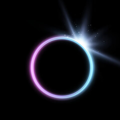 Poster - Luminous ring with bright illumination. Round abstract frame with glitter, advertising and design element. Vector illustration.	