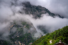 Clouds Around Tiger Leaping Gorge, A Scenic Canyon On The Jinsha River, A Primary Tributary Of The Upper Yangtze River In China. It's One Of The Deepest And Most Spectacular River Canyons In The World