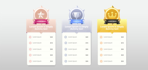Gold, silver and bronze medals.award medals icons with form or list vector set