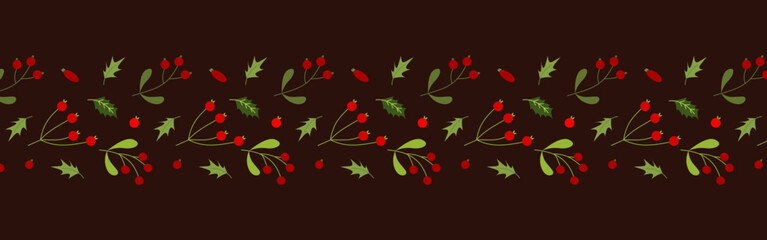 Wall Mural - Decoration of leaves and flowers for Christmas background design. Leaf and berry pattern illustration for wallpaper