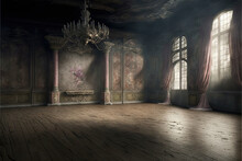 An Empty Abandoned Rococo Baroque Ballroom Generated By AI