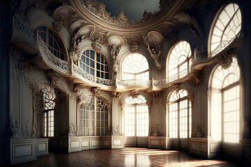 an empty glamorous rococo baroque ballroom