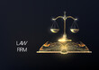 Abstract law firm, legal consulting services landing page template with gold open book and scales