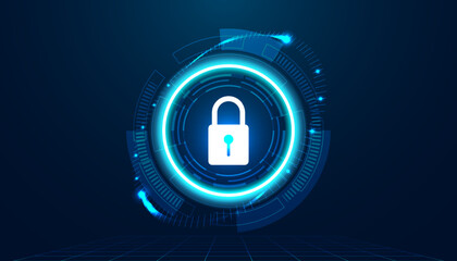 Wall Mural - abstract background digital concept circle padlock cybersecurity anti virus malware spy protection c