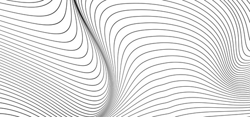 Wall Mural - Abstract thin wavy lines background. Minimal monochrome stripe texture. Vector, 2023