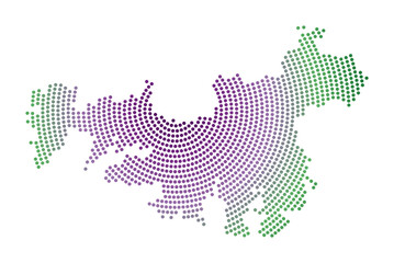 Waiheke Island dotted map. Digital style shape of Waiheke Island. Tech icon of the island with gradiented dots. Trendy vector illustration.