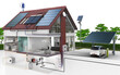 canvas print picture - Einfamilienhaus: Energieversorgung mit erneuerbare Energieen und Wärmespeicher