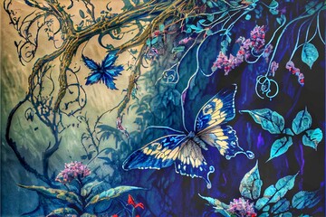 Wall Mural - Midjourney abstract render of a butterfly