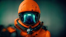 Explorers Wearing Orange Space Suits