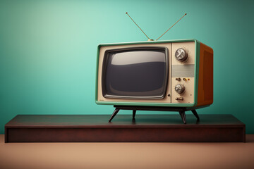 Wall Mural - TV room. Vintage television on a painted wall background.