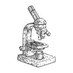 Poster - microscope lab hand drawn vector. laboratory research, science biology, scientific health, chemistry test microscope lab sketch. isolated black illustration