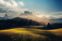 Beautiful Mountains And Fields As Landscape Illustration