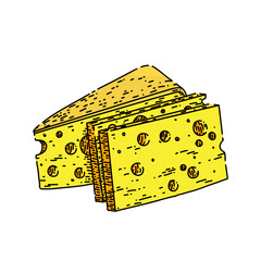 swiss cheese hand drawn vector. emmental piece food, yellow slice, hole block gourmet swiss cheese sketch. isolated color illustration