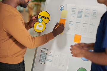 Wall Mural - ux designers having brainstorming session