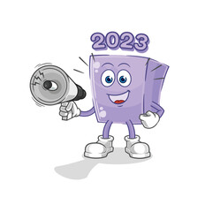 Wall Mural - new year holding hand loudspeakers vector. cartoon character