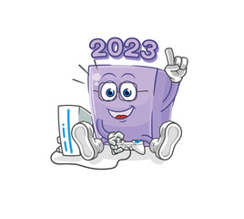 Sticker - new year playing video games. cartoon character