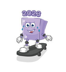 Sticker - new year riding skateboard cartoon character vector