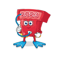 Poster - new year 2023 diver cartoon. cartoon mascot vector