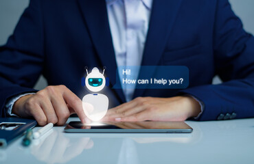 Wall Mural - ai chatbot intelligent digital business service application concept, computer mobile application use