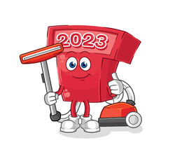 Canvas Print - new year 2023 clean with a vacuum . character vector